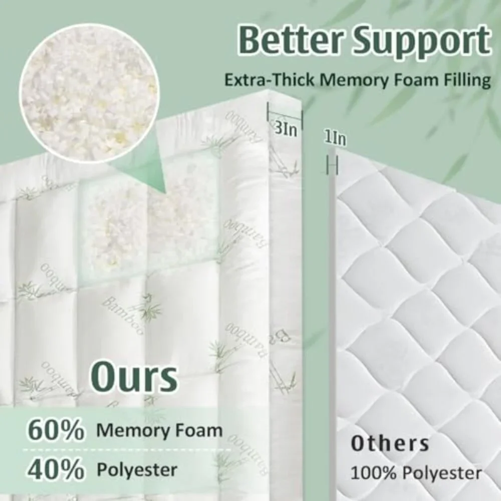 DOWNCOOL 3 Inch Full Mattress Topper Cooling Memory Foam Mattress Topper for Bac